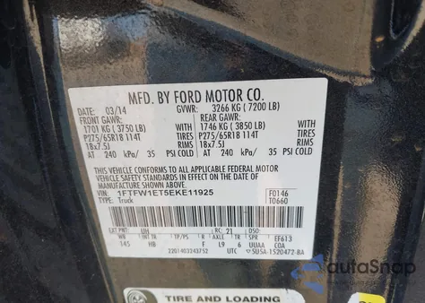 2014 Ford F-150 Lariat from USA, damaged, VIN 1FTFW1ET5EKE11925